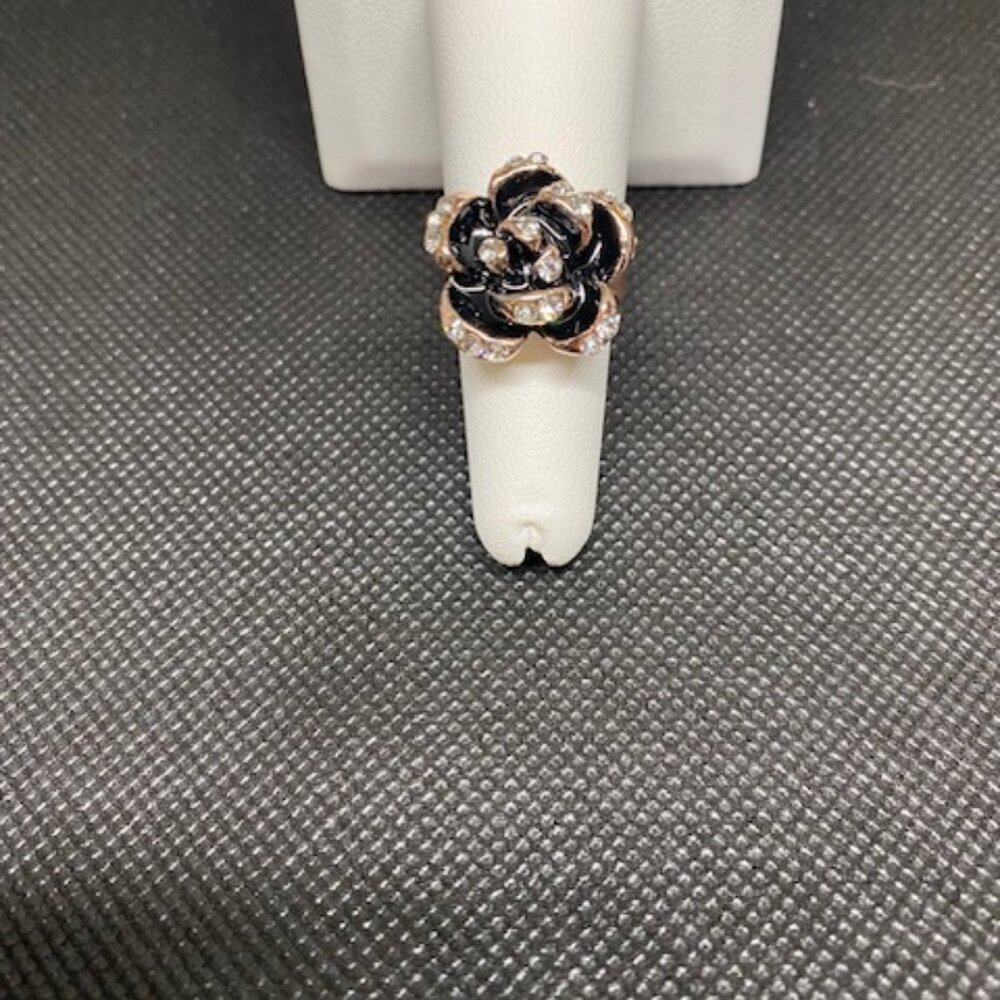 Gold Black Rose Flower Adjustable Ring